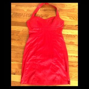Cotton/Polyester Vermillion halter dress.